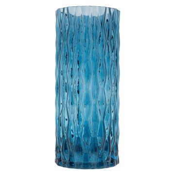 Glass flower vase MIRIAN with structure, clear-blue, 30cm, Ø12,8cm