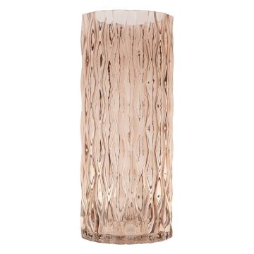 Glass flower vase MIRIAN with structure, clear-taupe, 30cm, Ø12,8cm