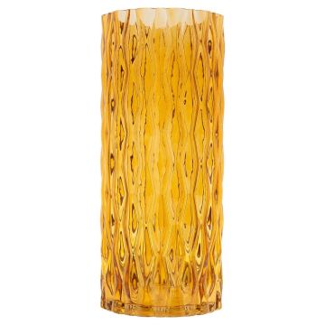 Glass flower vase MIRIAN with structure, clear-yellow, 30cm, Ø12,8cm