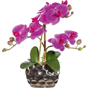 Artificial flower Phalaenopsis orchid BRULFEN, silvery decorative vase, purple, 12"/30cm