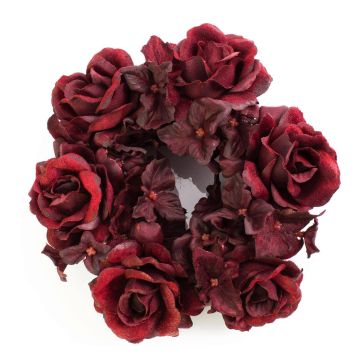 Decorative candle wreath INGA, rose, hydrangea, dark red, Ø 5.9"/15cm