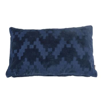 Soft velvet cushion ANJALI, navy blue, zigzag structural pattern, 20"x12"/50x30cm