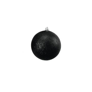 Christmas baubles ABELIA, 4 pcs, glitter, black, Ø 4"/10 cm