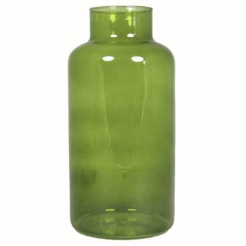 Glass flower vase SIARA, olive-green-transparent, 12"/30 cm, Ø 6"/15 cm