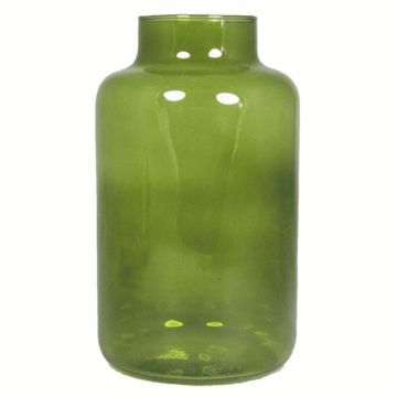 Glass flower vase SIARA, olive green-transparent, 10"/25 cm, Ø 6"/15 cm