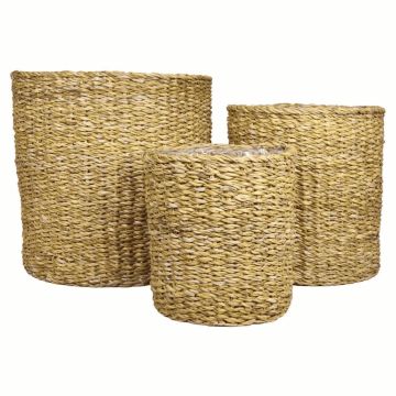 Seagrass baskets AMPARO, 3 pieces, beige, 8"-12"/20-30 cm, Ø 8"-12"/20-30 cm