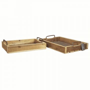 Industrial wooden tray NEVA with handles, 2 pieces, brown-black, 8"x12"x2"/20x31x5 cm, 10"x14"x2"/25,5x36x5 cm