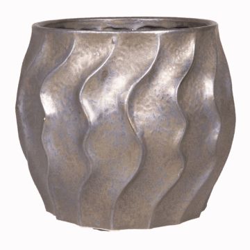 Bellied ceramic flowerpot AMORA with wavy lines, bronze, 5.5"/14 cm, Ø 6.5"/16,5 cm