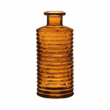 Decorative glass bottle STUART with grooves, orange-brown-transparent, 8.5"/21,5 cm, Ø 3.7"/9,5 cm
