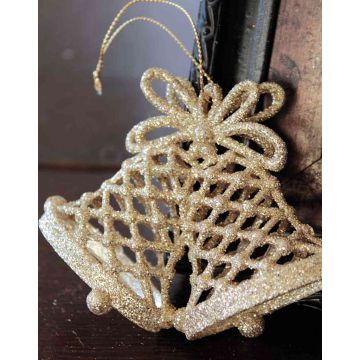 Acrylic hanging ornament Bells SCOUT, glitter, gold, 4.3"x1.2"x3.1"/11x3x8cm