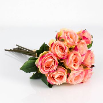 Artificial rose bouquet MOLLY, pink-yellow, 14"/35cm, Ø 8"/20cm