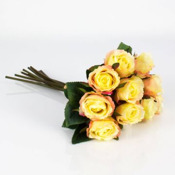 Artificial rose bouquet MOLLY, yellow-pink, 14"/35cm, Ø 8"/20cm