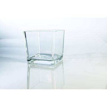 Square glass vase / tea light holder KIM AIR, clear, 5.12"/13cm x 5.12"/13cm x 4.92"/12.5cm