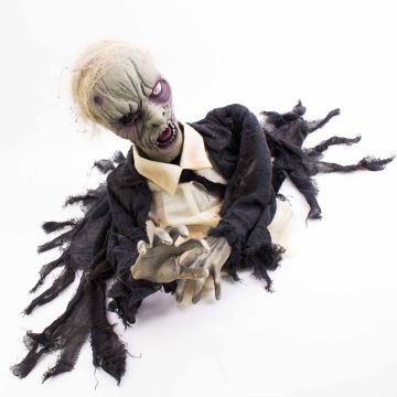 Halloween decorative figurine zombie / undead ROWDY with movement and screaming function, LEDs, 45cm