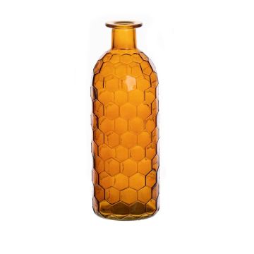 Bottle vase ARANCHA made of glass, honeycomb pattern, orange-brown-clear, 8"/20cm, Ø2.8"/7cm
