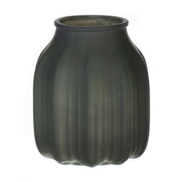 Small flower vase AMORY made of glass, olive green matt, 6"/16cm, Ø5.4"/13,8cm