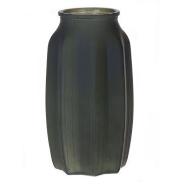 Small flower vase AMORY made of glass, olive green matt, 9"/22cm, Ø4.7"/12cm