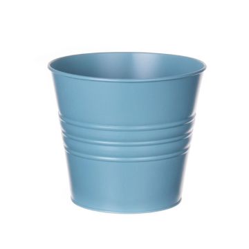 Round zinc pot MICOLATO with grooves, light blue, 6"/16cm, Ø8"/20,5cm