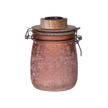 Preserving jar ANNEDORE with tea-light holder, frosted look, amber, 15,5cm, Ø10,5cm