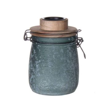 Preserving jar ANNEDORE with tea-light holder, frosted look, petrol green, 15,5cm, Ø10,5cm