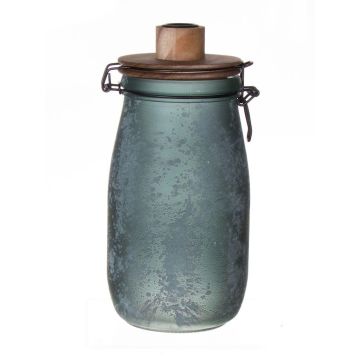 Preserving jar ANNEDORE with dinner candle holder, frosted look, petrol green, 24,5cm, Ø11,5cm