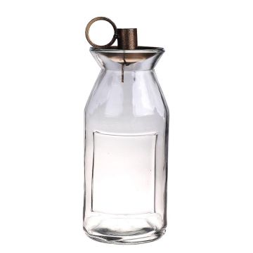 Candleholder NENEKONI on glass bottle, handle, clear-bronze, 8"/21,5cm, Ø3.7"/9,5cm