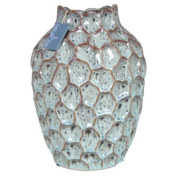 Flower vase LISDA made of ceramic, with pattern, light green-brown, 10"/25,5cm, Ø7"/19cm