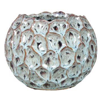 Flowerpot LISDA made of ceramic, with pattern, light green-brown, 9"/22cm, Ø10"/26cm