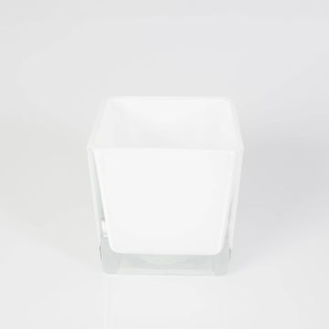 Angular tea light glass KIM EARTH, white, 3.9"x3.9"x3.9" / 10x10x10cm