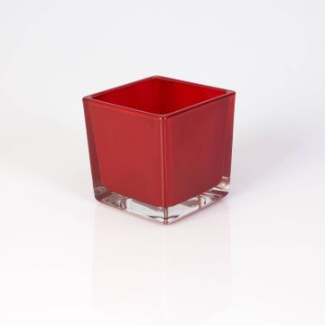 Small tealight glass KIM EARTH, red, 3.1"x3.1"x3.1" / 8x8x8cm