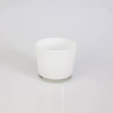 Small storm lantern / glass vase ALENA, white, 3.3" / 8,5cm, Ø3.9" / 10cm
