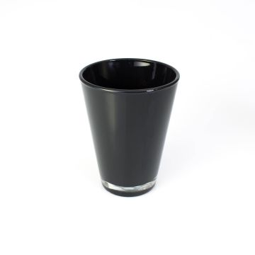 Conical glass vase ANNA EARTH, black, 5.9" / 15cm, Ø4.3" / 11cm