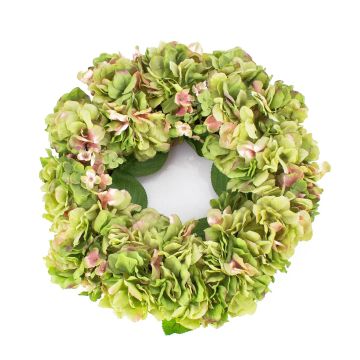 Decorative hydrangea wreath MEJA, green-pink, Ø 14"/35cm