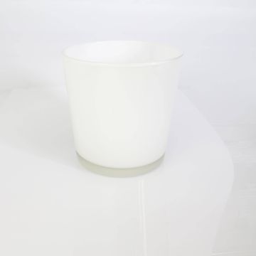 Big glass container/ flower pot ALENA, white, 7.5" / 19cm, Ø7.3" / 18,5cm