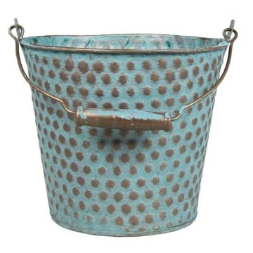 Zinc bucket TRUMAN with handle, with pattern, blue-brown, 5.5"/14cm, Ø6"/16,5cm