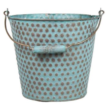 Zinc bucket TRUMAN with handle, with pattern, blue-brown, 7"/17cm, Ø8"/19,5cm