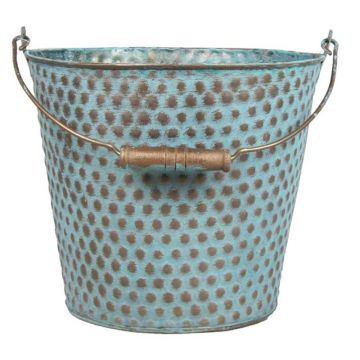 Zinc bucket TRUMAN with handle, with pattern, blue-brown, 7"/18cm, Ø8"/21cm
