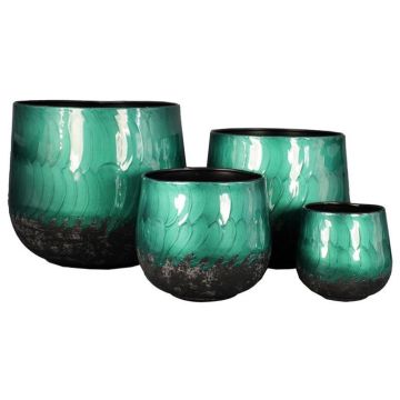 Metal flowerpot THIMBA, 4 pieces, pattern, green-black, 6"-12"/16-31cm, Ø6"-14"/16-35cm