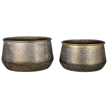 Metal flower bowl JULEN, 2 pieces, with pattern, bronze, 6"-7"/16,5-18,5 cm, Ø12"-14"/30-36cm