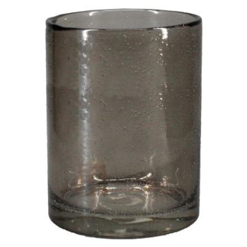 Cylindrical glass vase SANUA with bubbles, black-clear, 11"/27cm, Ø7"/18cm