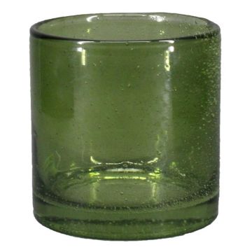Cylindrical candle glass SANUA with bubbles, green-clear, 8"/20cm, Ø7"/19cm