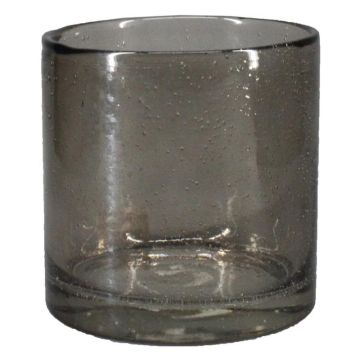 Cylinder candle glass SANUA with bubbles, black-clear, 8"/20cm, Ø7"/19cm