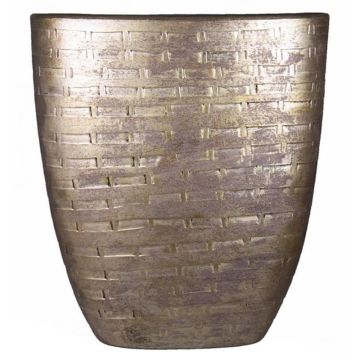 Oval flowerpot AGGELOS, ceramic, wall look, gold, 20"x7"x22"/51x17x57cm