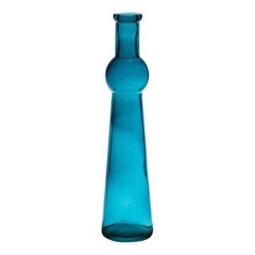 Glass bottle vase REYNALDO, blue-clear, 9"/23cm, Ø2.2"/5,5cm