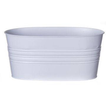 Oval zinc pot MICOLATO with grooves, white, 10"x5.1"x4.5"/25x13x11,5cm