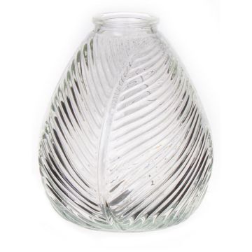 Bottle vase NELLOMIO with leaf structure, glass, clear, 6.3"/16cm, Ø5.5"/14cm