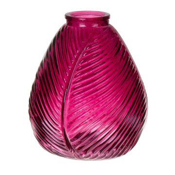 Bottle vase NELLOMIO with leaf structure, glass, pink-clear, 6.3"/16cm, Ø5.5"/14cm