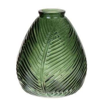 Bottle vase NELLOMIO with leaf structure, glass, green-clear, 6.3"/16cm, Ø5.5"/14cm
