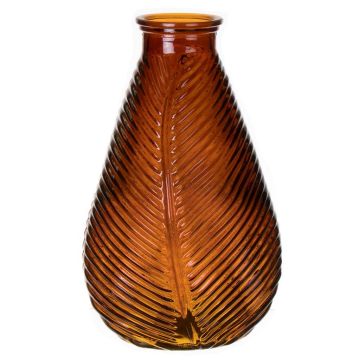 Bottle vase NELLOMIO with leaf structure, glass, amber-clear, 9"/23cm, Ø5.5"/14cm