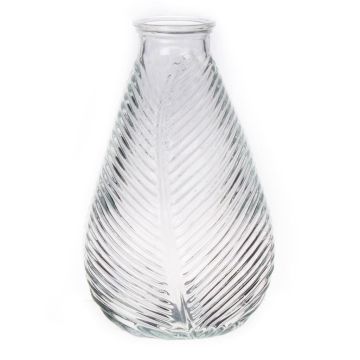 Bottle vase NELLOMIO with leaf structure, glass, clear, 9"/23cm, Ø5.5"/14cm
